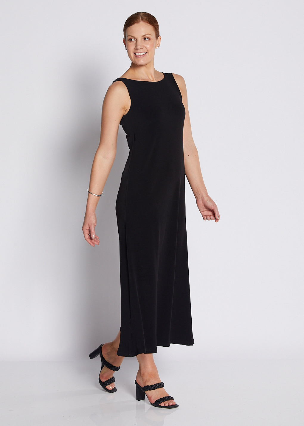 Jersey Reversible A Line Midi Dress in Black