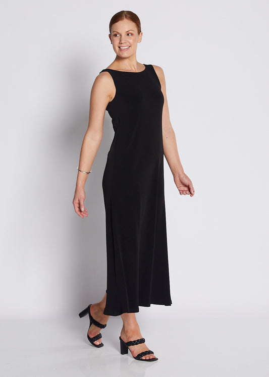 Jersey Reversible A Line Midi Dress in Black
