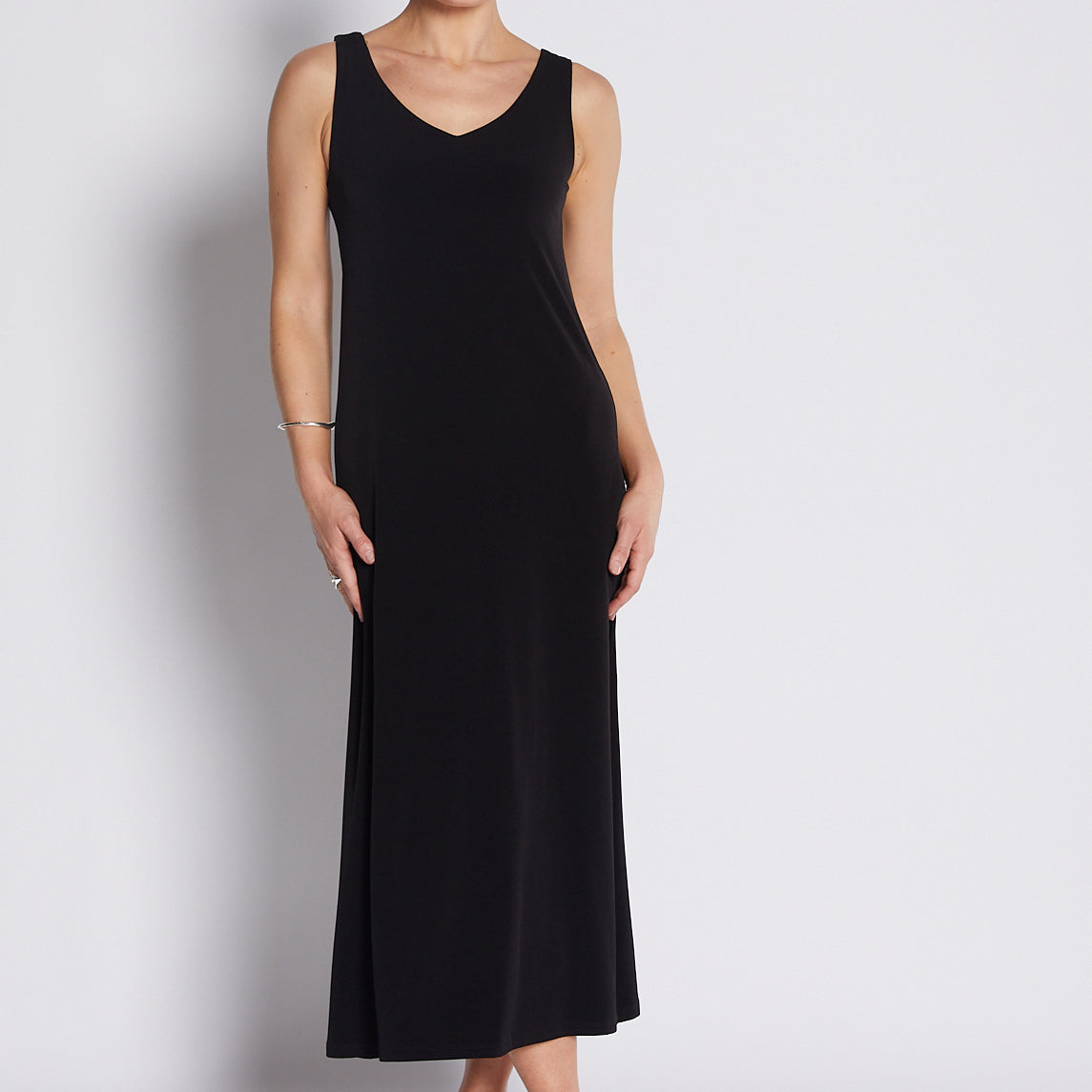 Jersey Reversible A Line Sleeveless Maxi Dress in Black