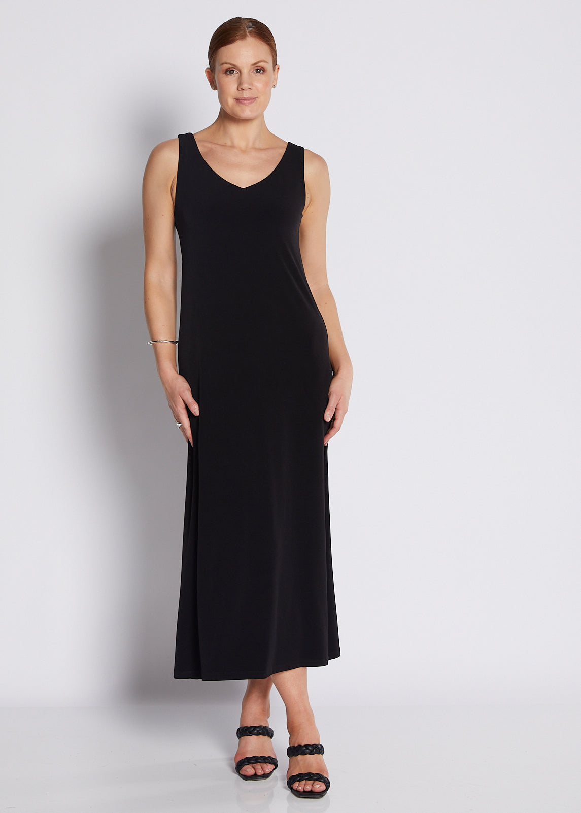 Jersey Reversible A Line Midi Dress in Black