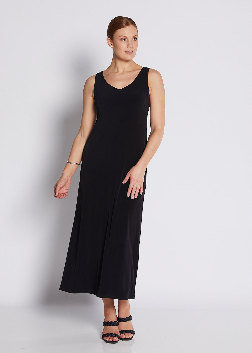 Jersey Reversible A Line Midi Dress in Black