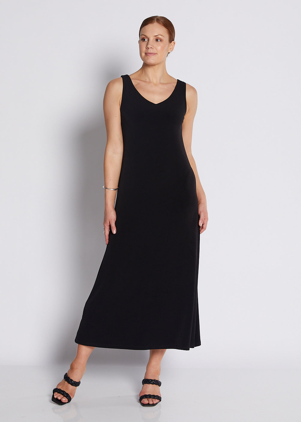 Jersey Reversible A Line Midi Dress in Black