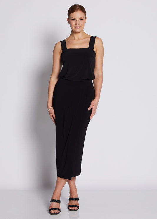 Jersey Wrap Midi Tube Skirt in Black