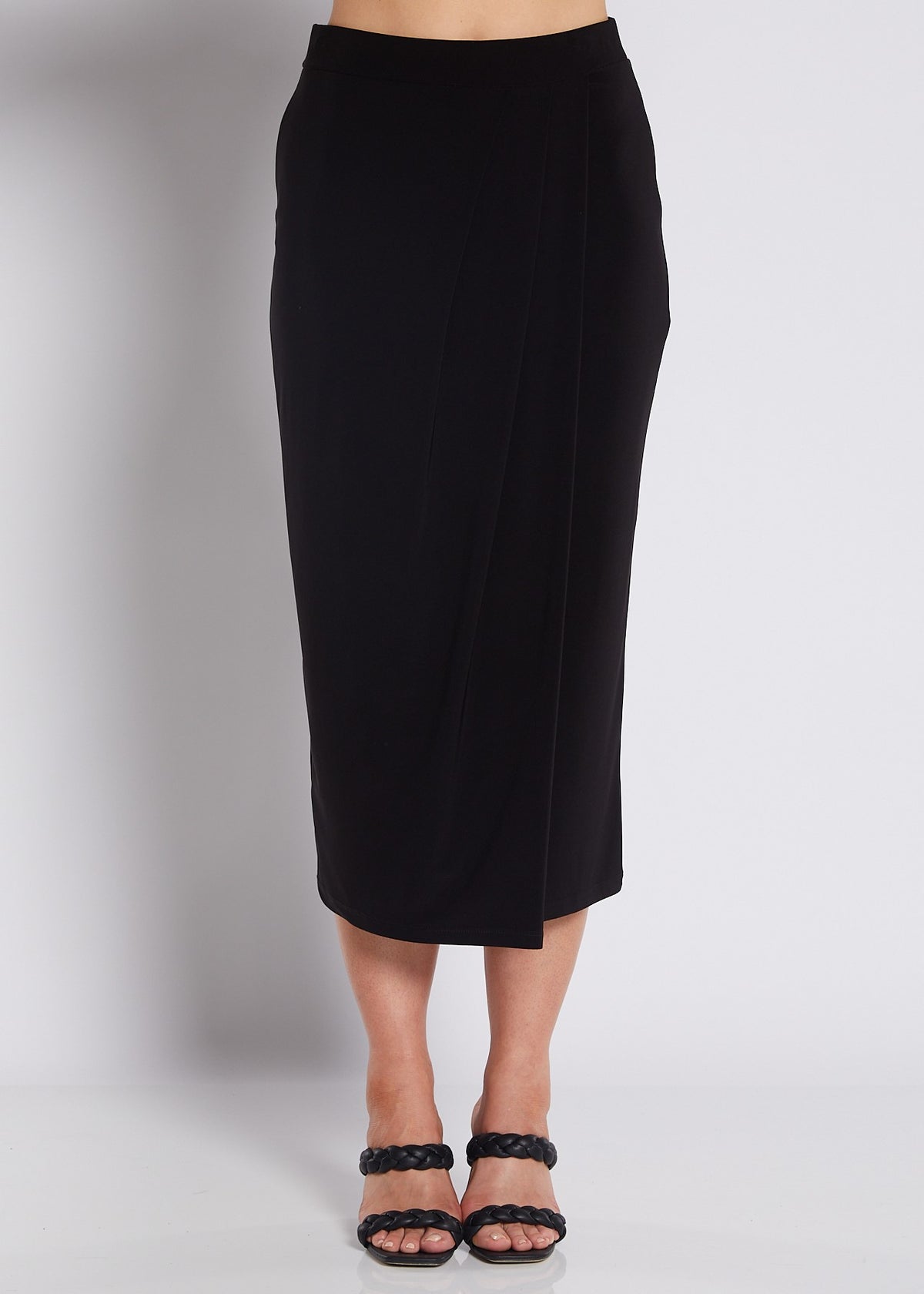 Jersey Wrap Midi Tube Skirt in Black