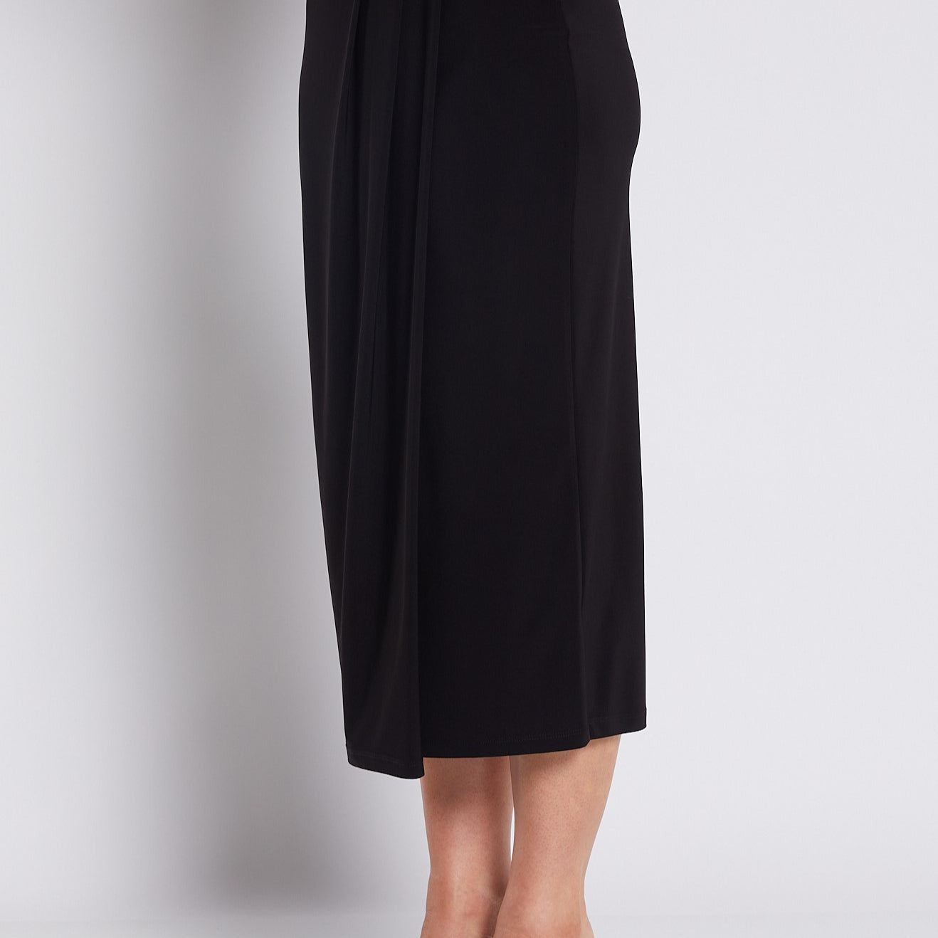 Jersey Wrap Midi Tube Skirt in Black