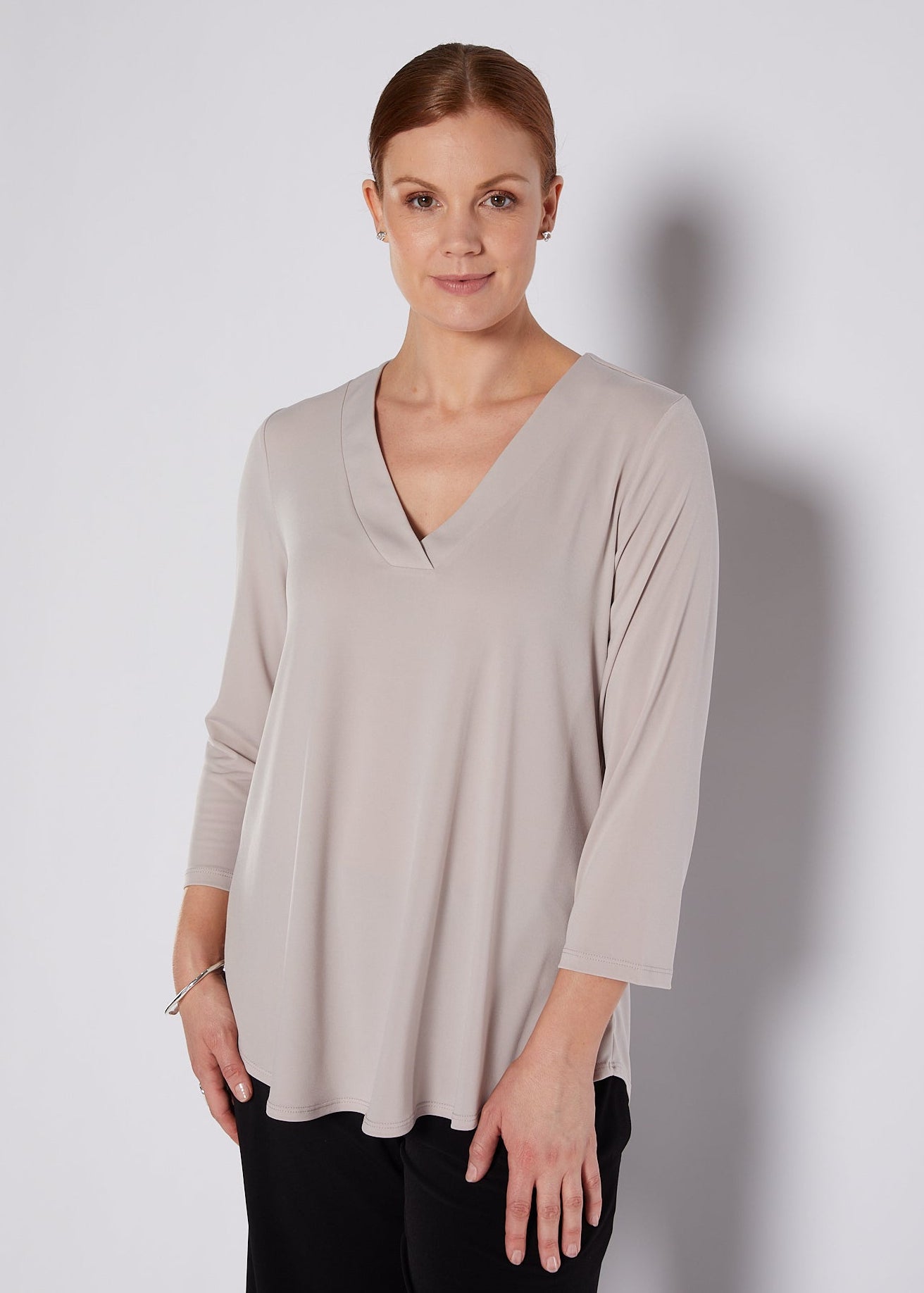Jersey V Neck Swing Top in Neutral