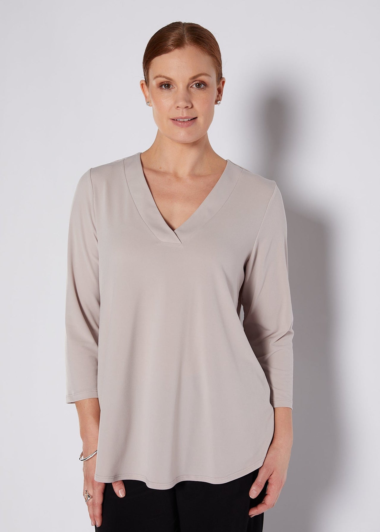 Jersey V Neck Swing Top in Neutral