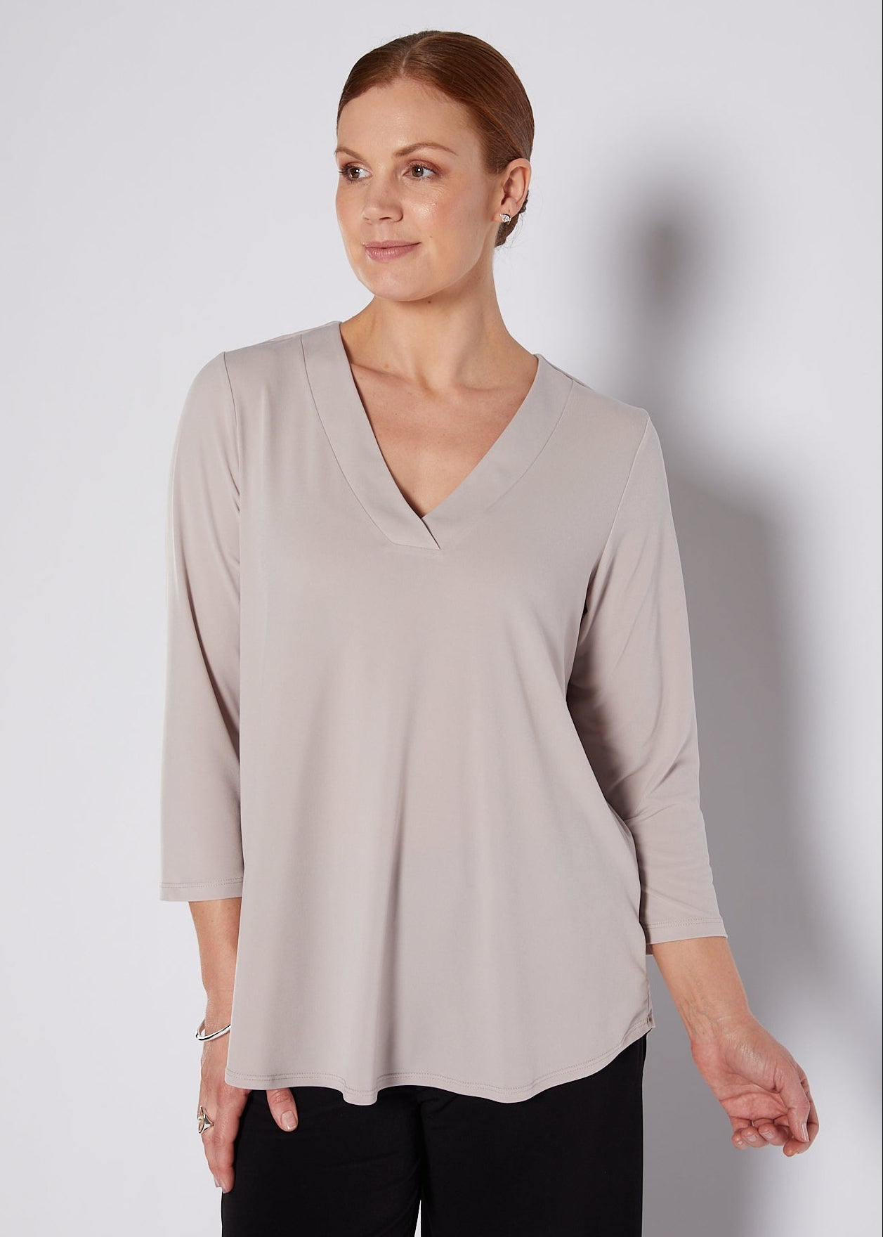 Jersey V Neck Swing Top in Neutral