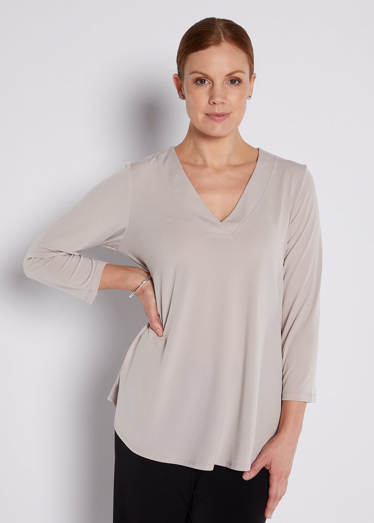 Jersey V Neck Swing Top in Neutral