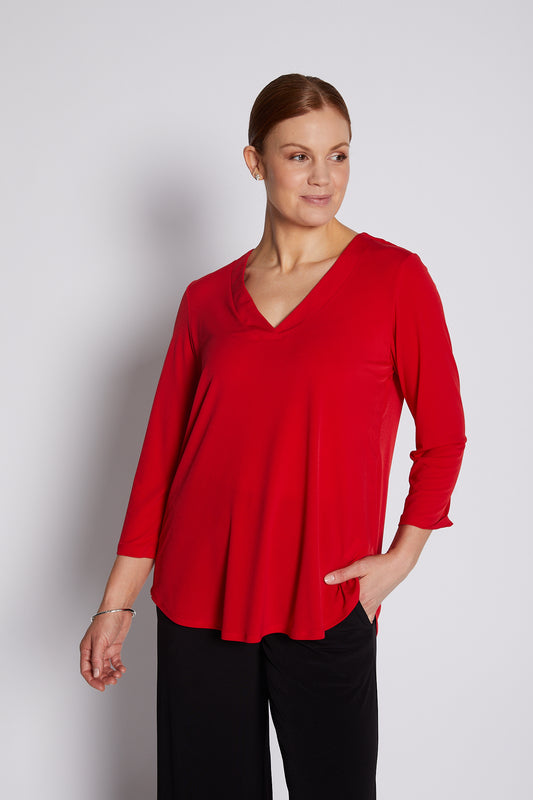 Jersey V Neck Swing Top in Red
