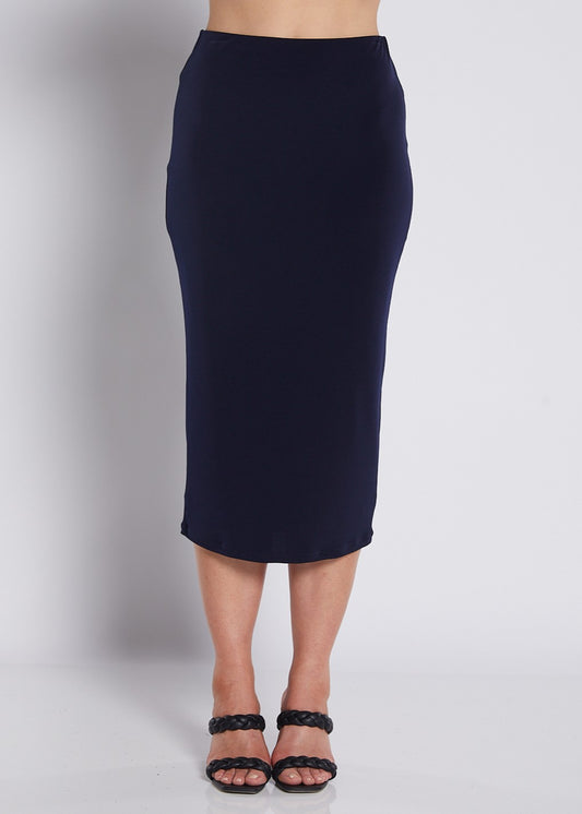 Tina Foundation slinky jersey midi tube skirt in navy