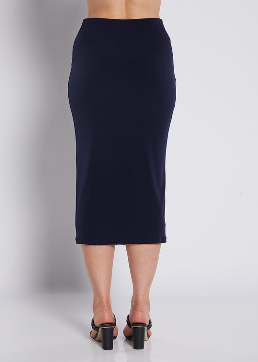 Tina Foundation slinky jersey midi tube skirt in navy