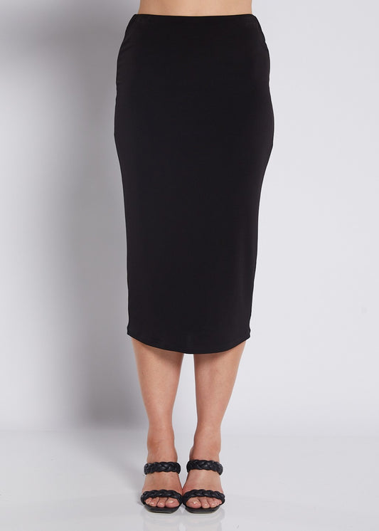 Tina Foundation slinky jersey midi tube skirt in black