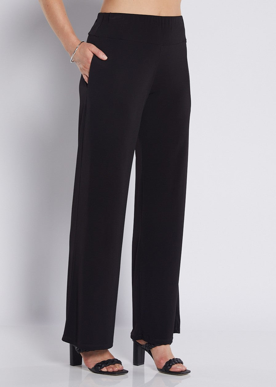 Jersey Wide Leg Pant with Pockets in Black
