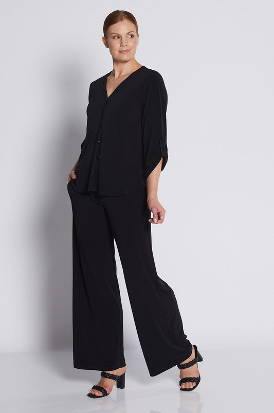 Black Jersey V Neck Blouse