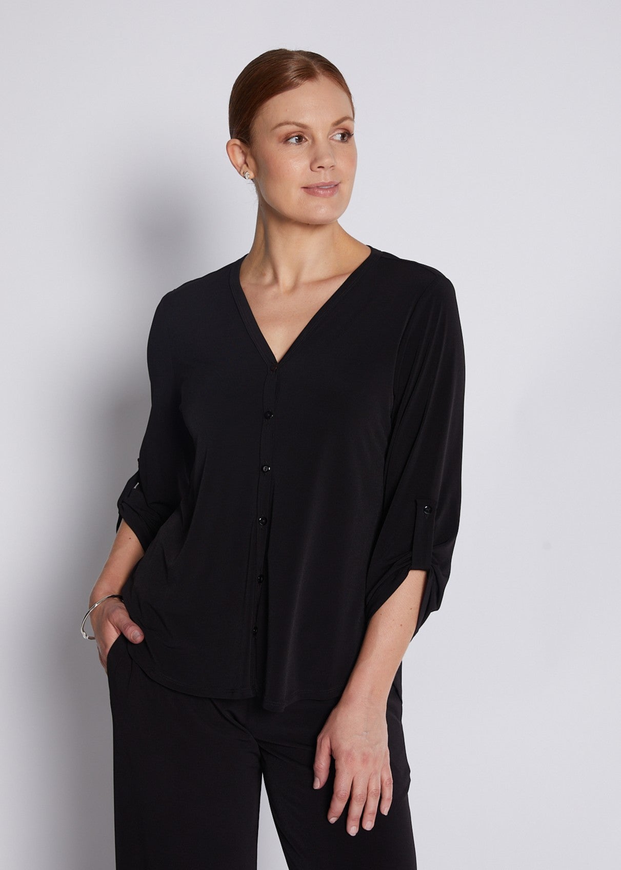 Black Jersey V Neck Blouse