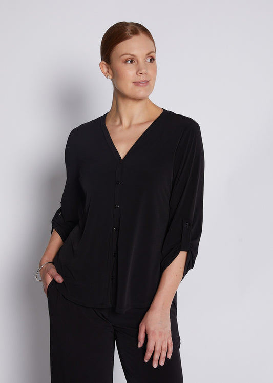 Black Jersey V Neck Blouse