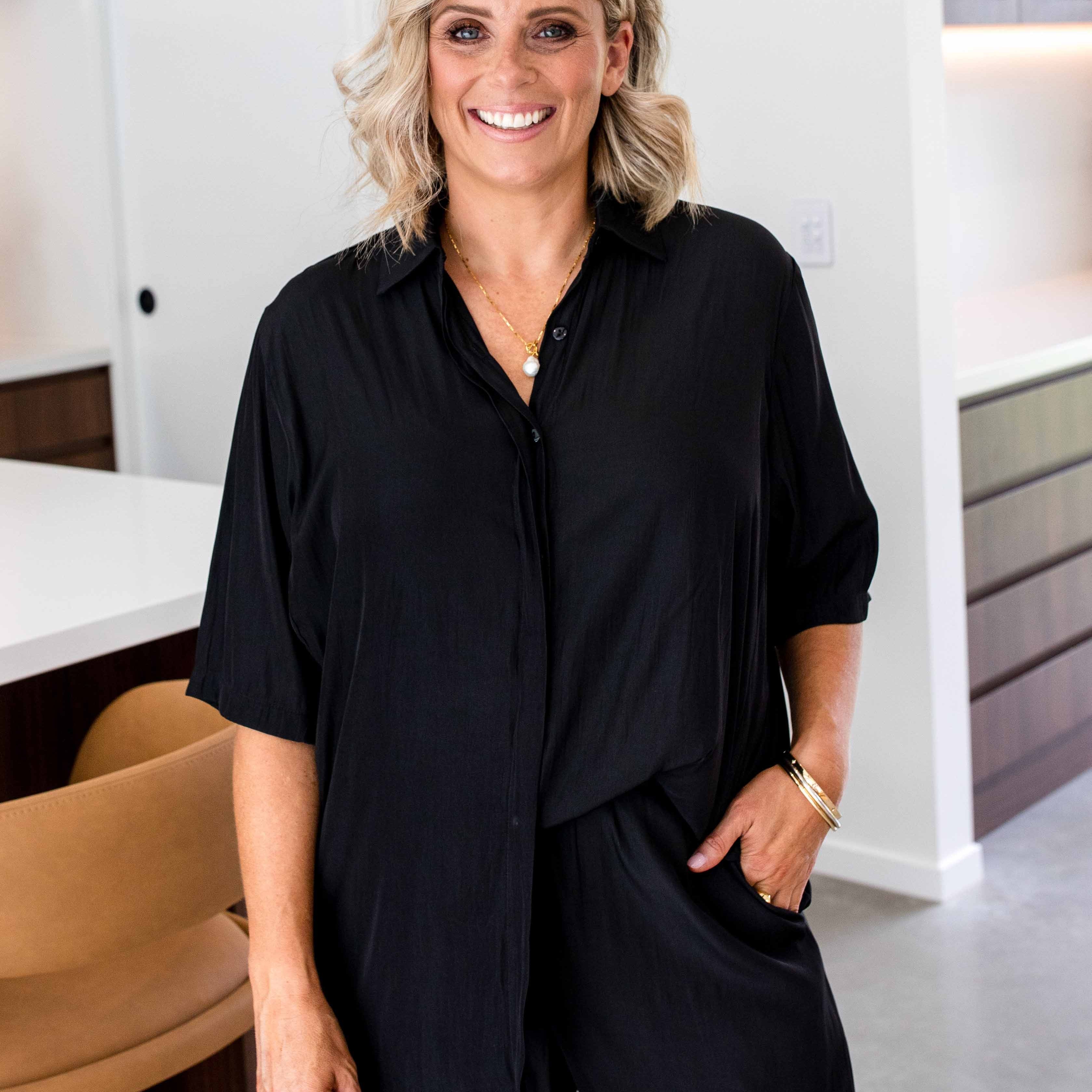 Falvey Lustre Shirt in Black, made by philosophy Australia