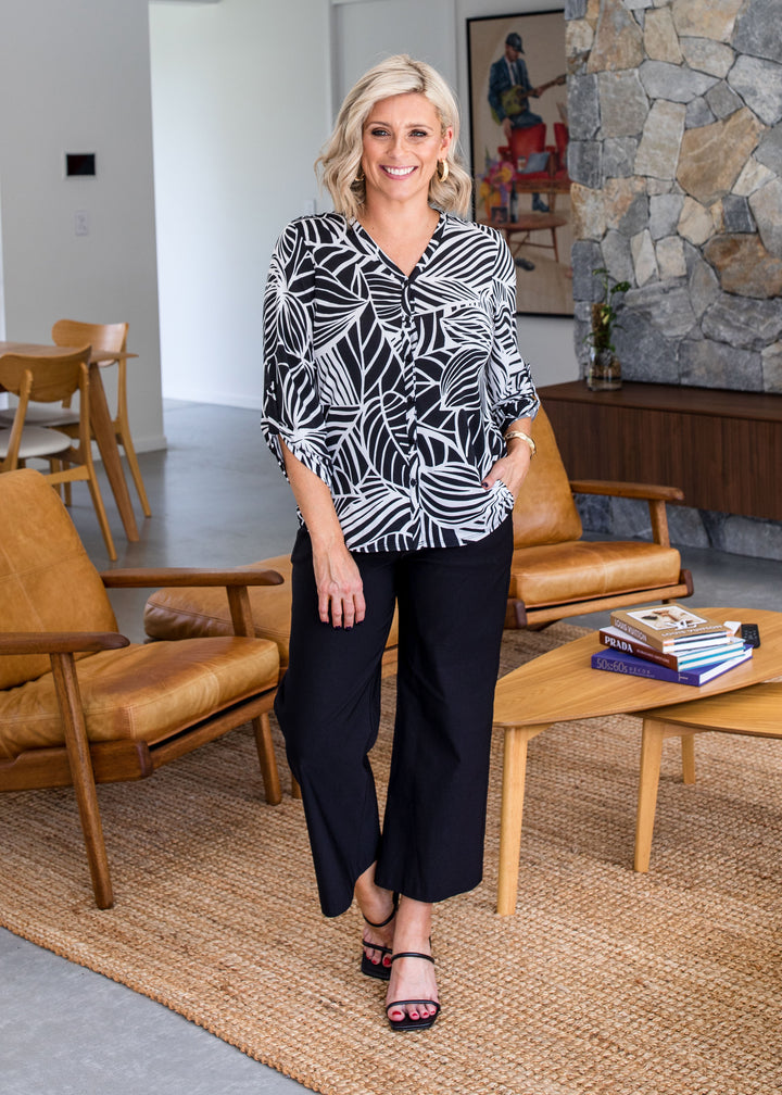 Philosophy Australia Fisher jersey blouse in Palm print, made in Australia
