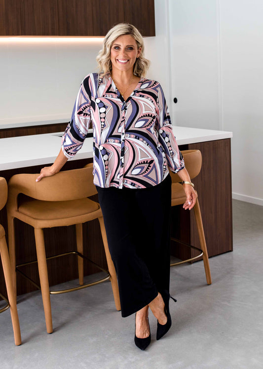 Philosophy Australia Fisher jersey blouse in Porter print, made in Australia