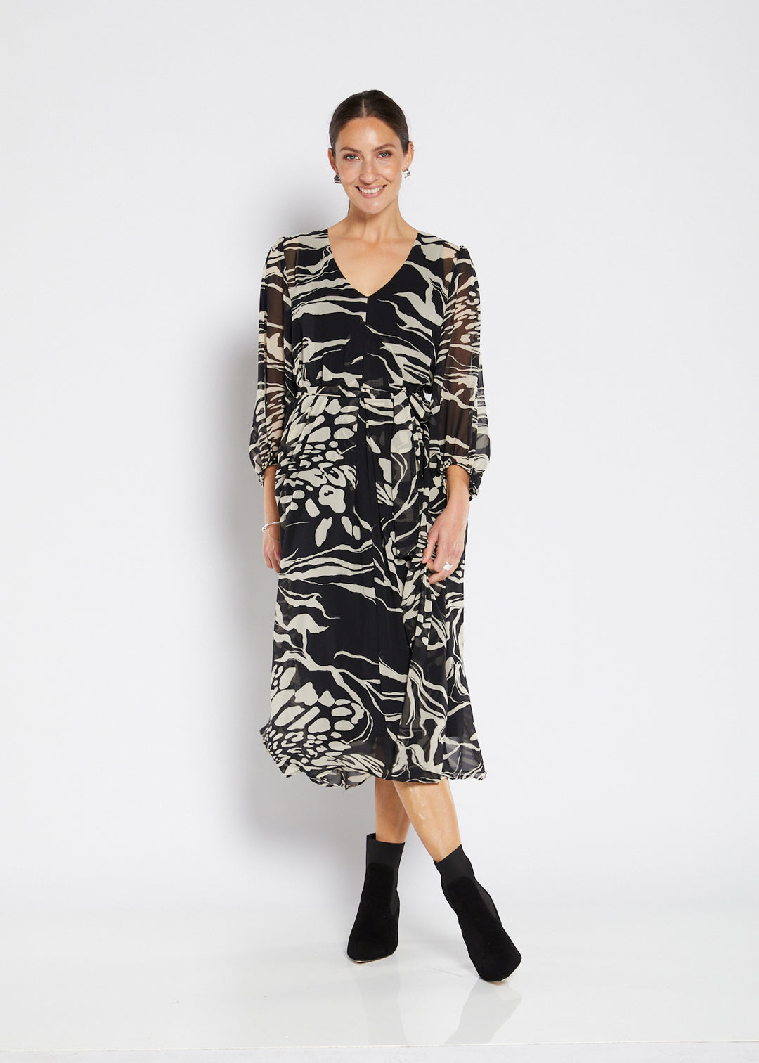 Philosophy Australia Francesca Chiffon Dress in Folklore print, made in Australia