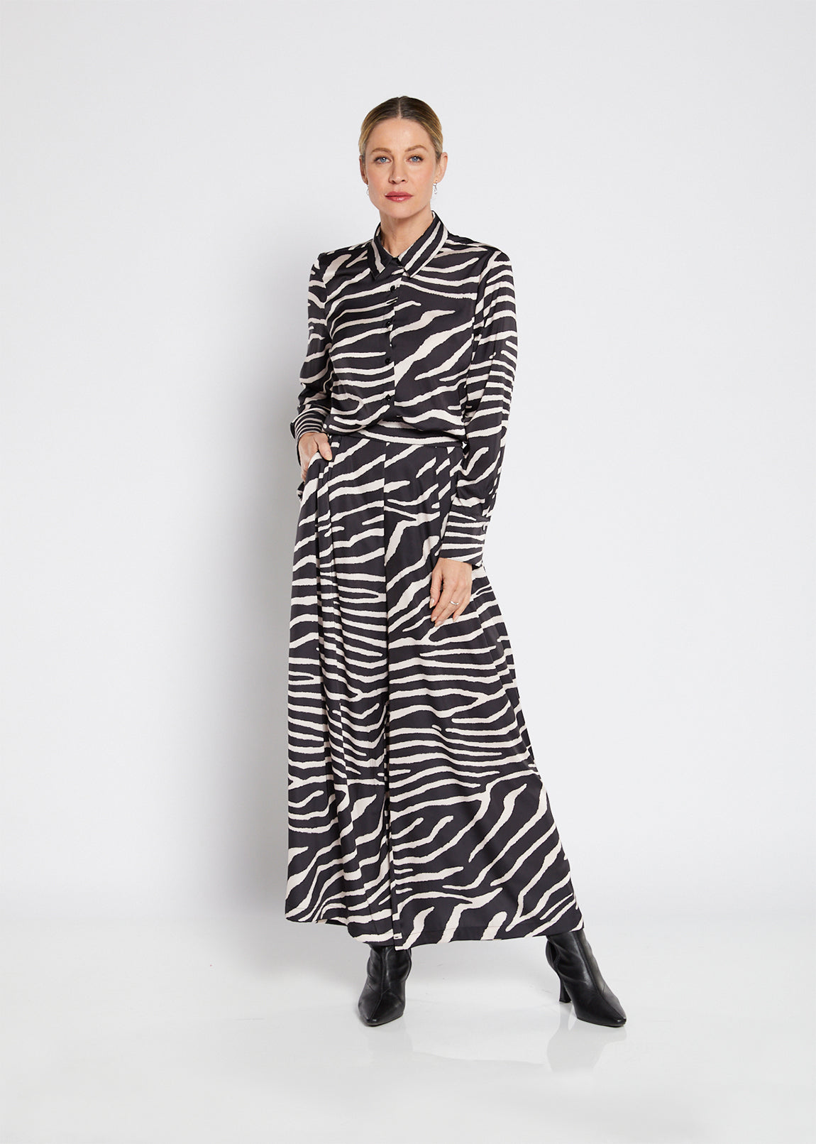 Philosophy Australia Francine Satin Pants in Ruby Zebra Print, made in Australia