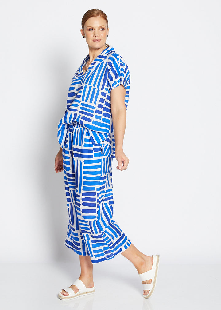 Zion linen crop pant in Gazebo blue