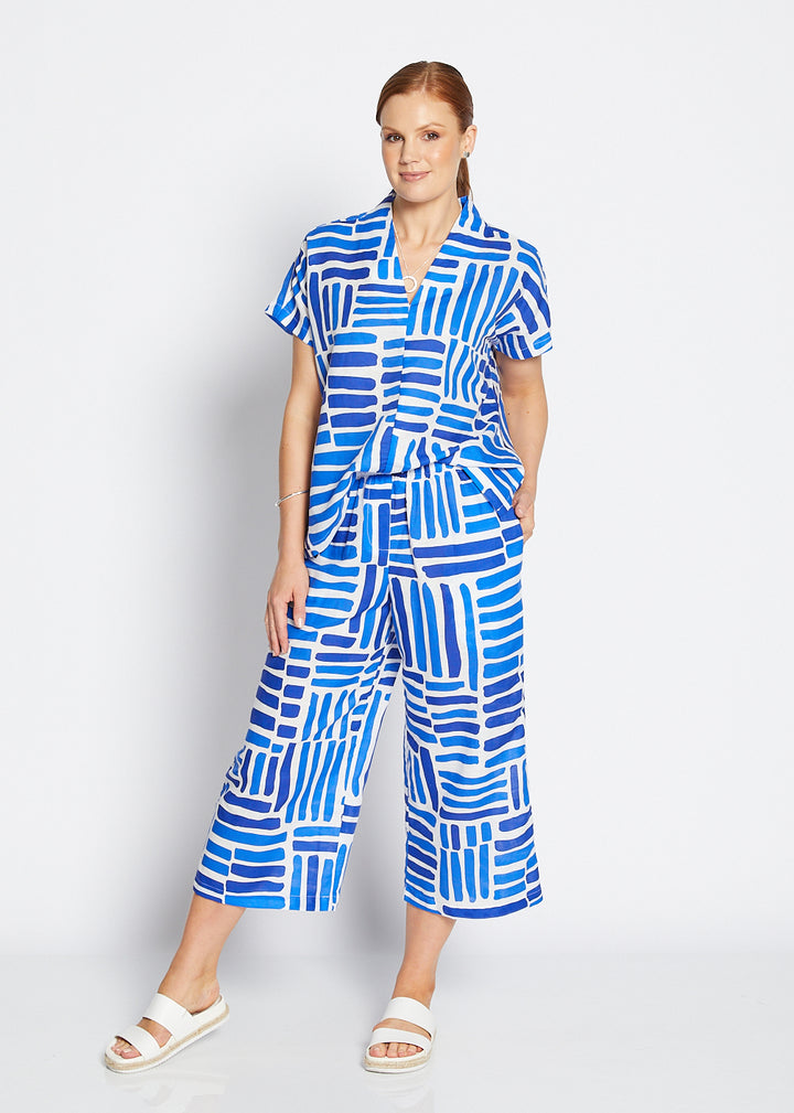 Zion linen crop pant in Gazebo blue