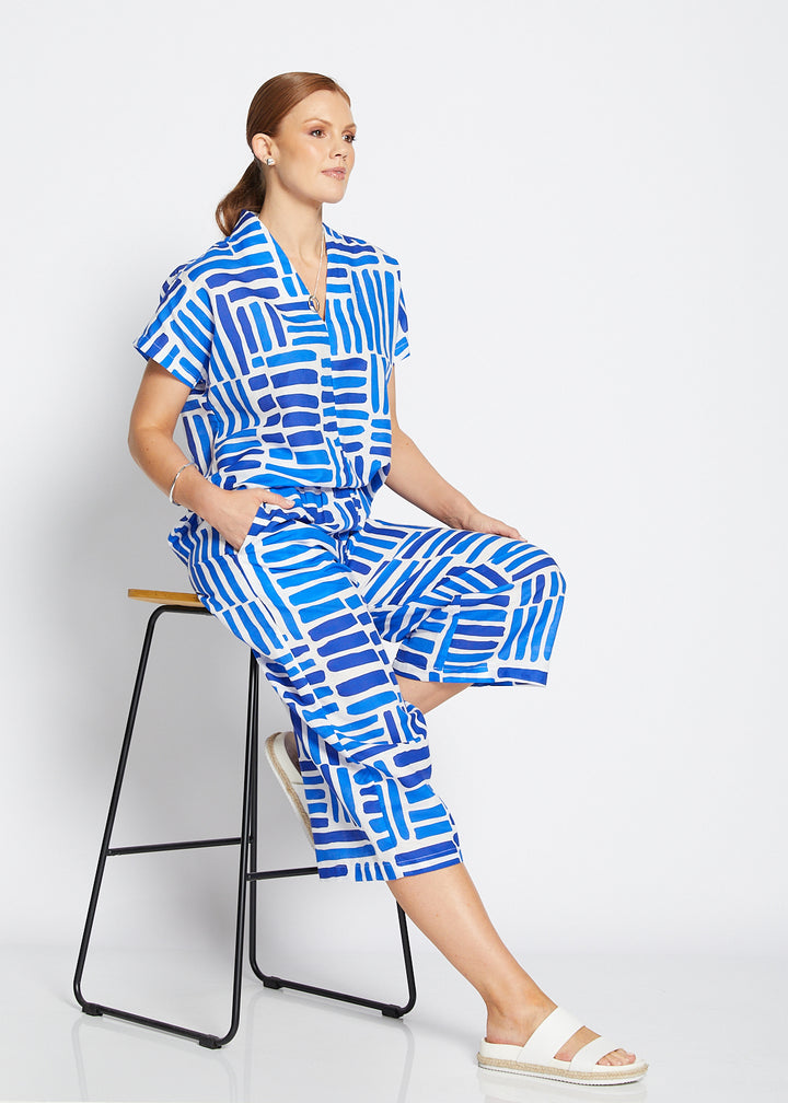 Zion linen crop pant in Gazebo blue
