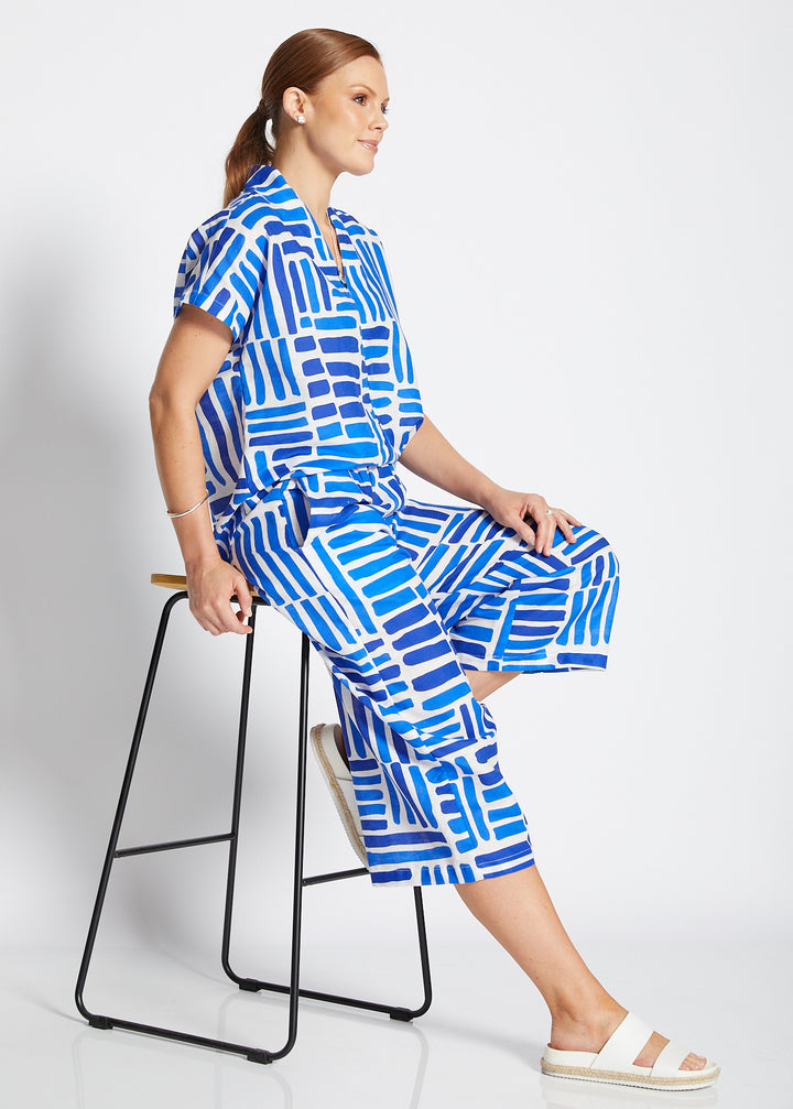 Zion linen crop pant in Gazebo blue