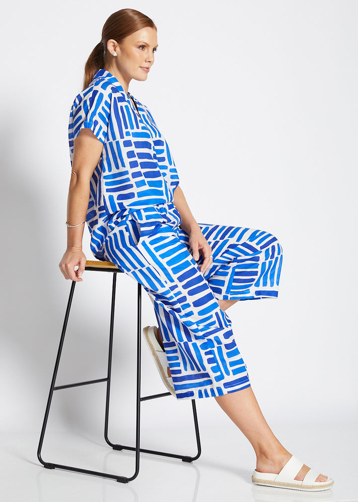 Zion linen crop pant in Gazebo blue