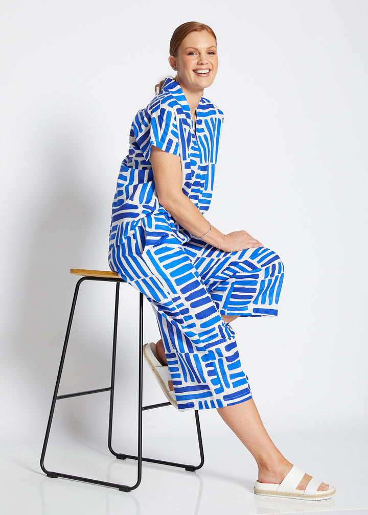 Zion linen crop pant in Gazebo blue