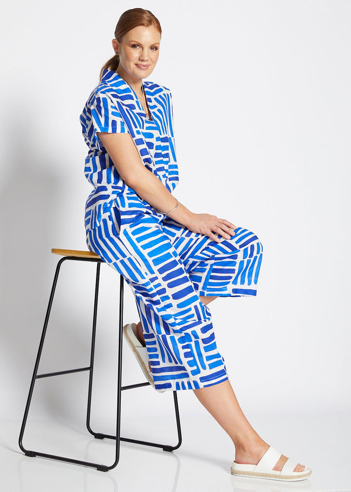 Zion linen crop pant in Gazebo blue