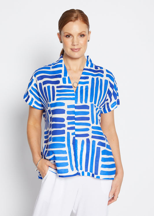 Lottie linen top in Gazebo blue