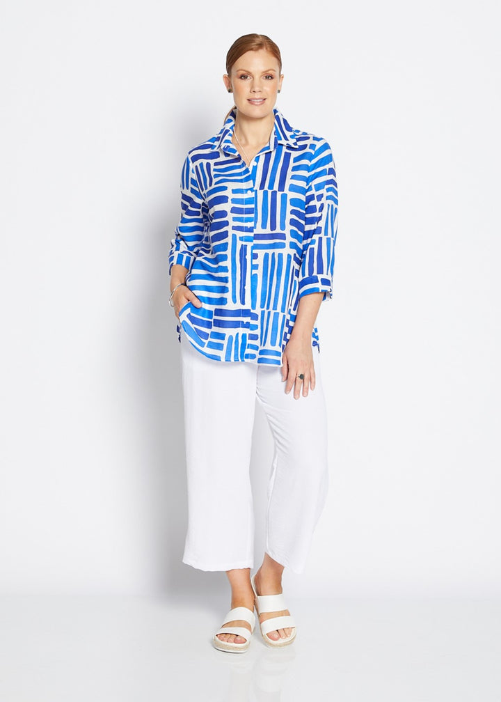 Regis linen shirt in Gazebo blue