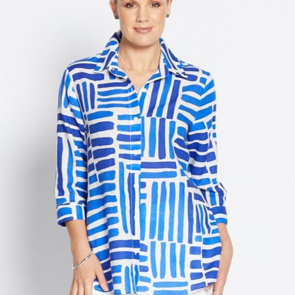 Regis linen shirt in Gazebo blue