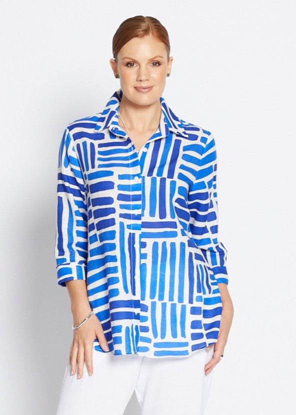 Regis linen shirt in Gazebo blue