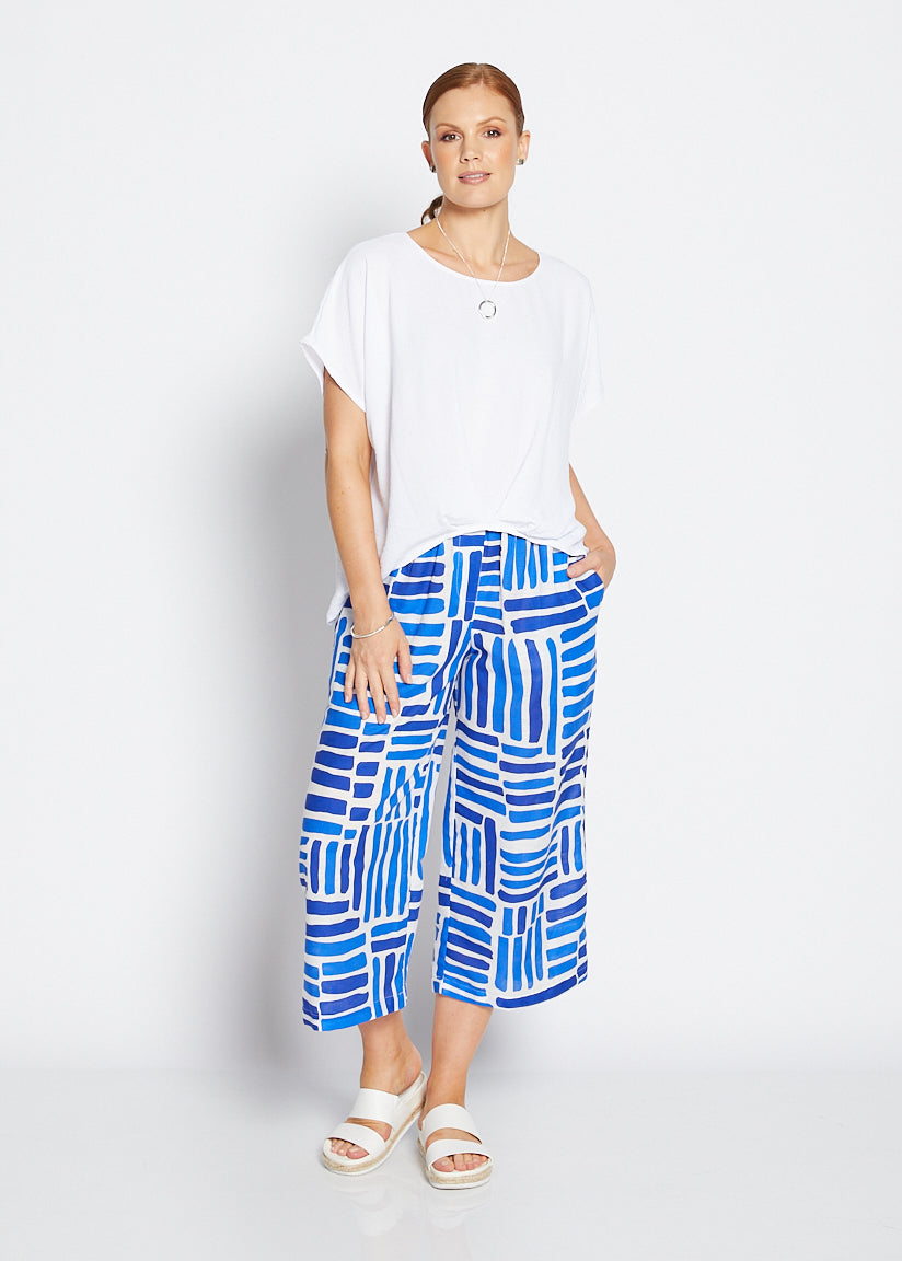 Zion linen crop pant in Gazebo blue