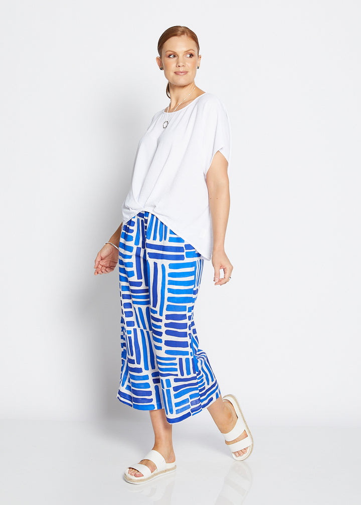 Zion linen crop pant in Gazebo blue
