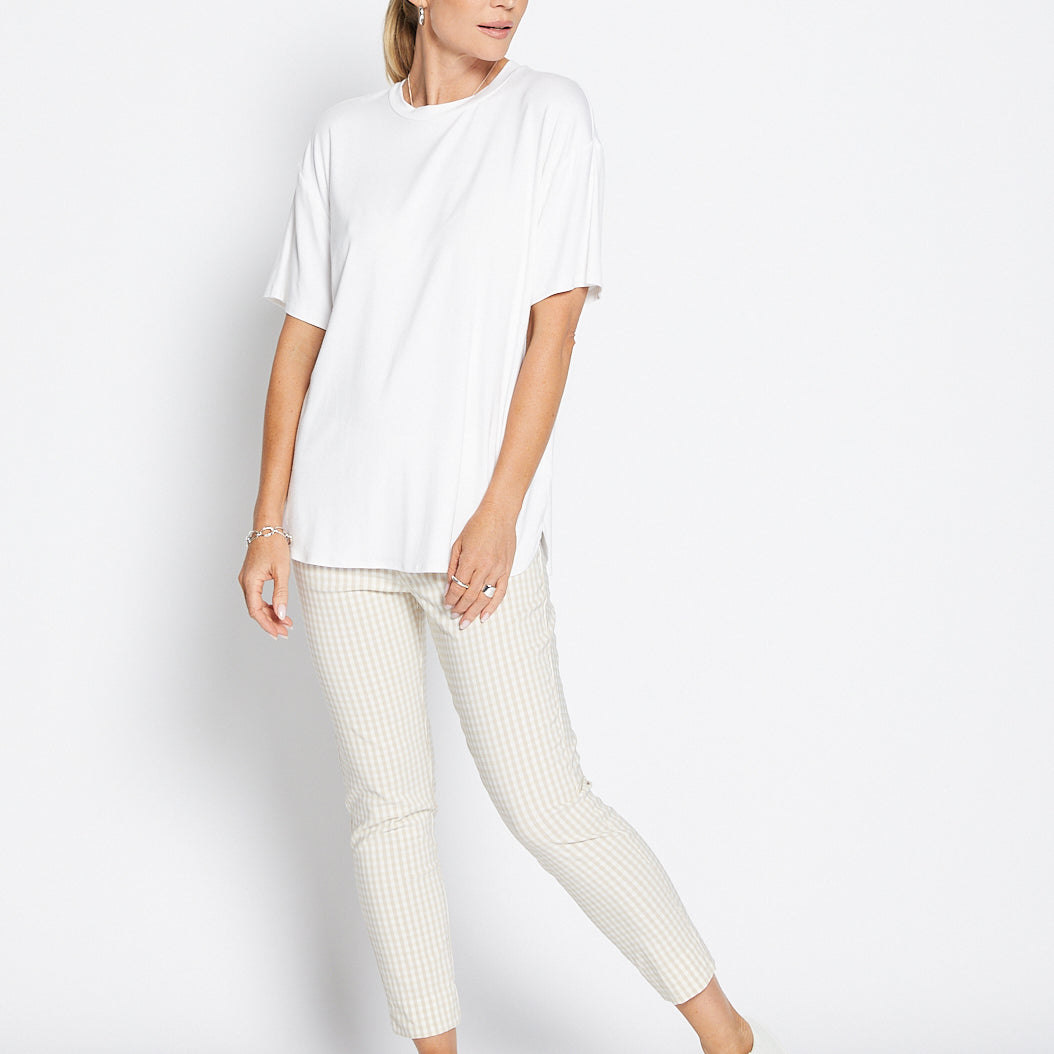 Easy Gingham super stretch 7/8 fitted pant in stone