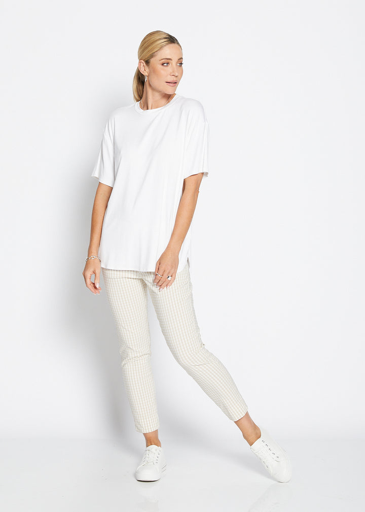 Easy Zenya Bengaline super stretch 7/8 fitted pant in Gingham stone