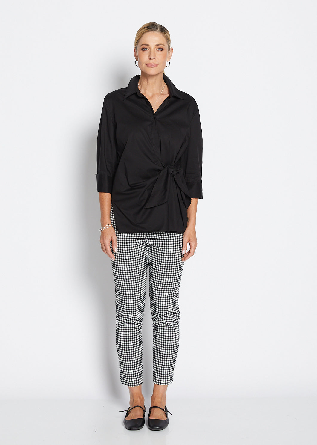 Easy Zenya Bengaline super stretch 7/8 fitted pant in Gingham black
