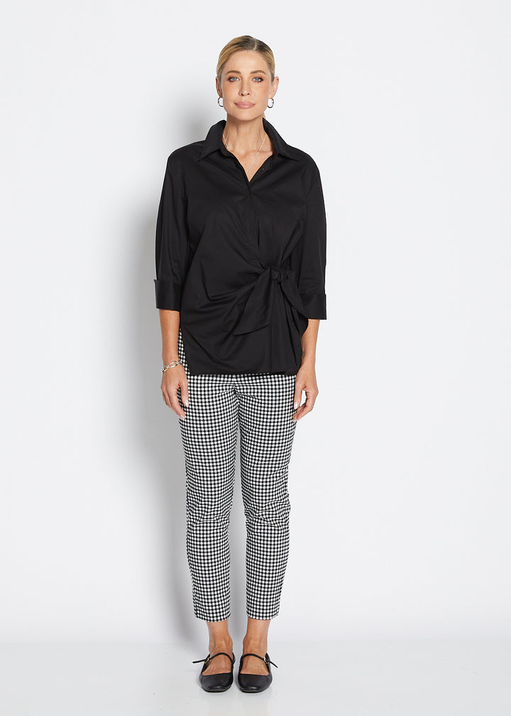 Easy Zenya Bengaline super stretch 7/8 fitted pant in Gingham black