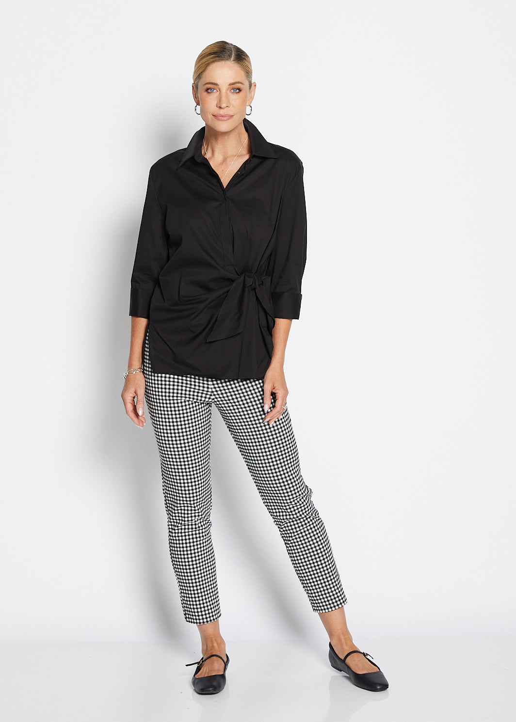 Easy Gingham super stretch 7/8 fitted pant in black