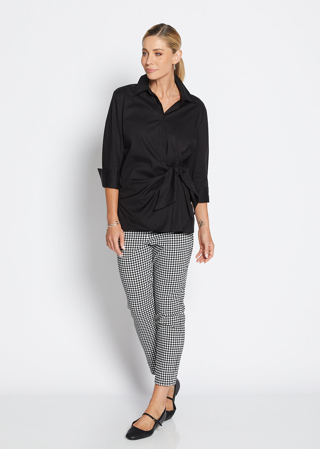Easy Gingham super stretch 7/8 fitted pant in black