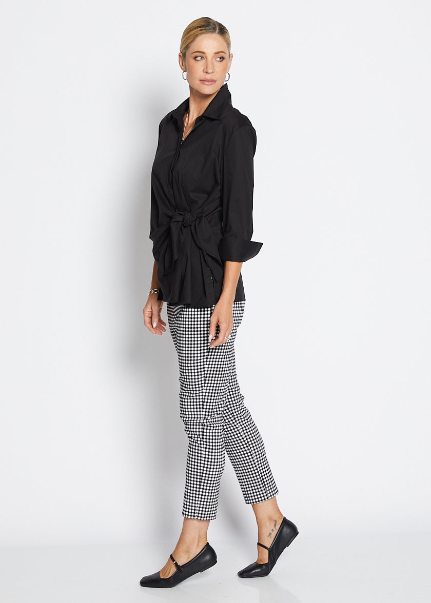 Easy Zenya Bengaline super stretch 7/8 fitted pant in Gingham black