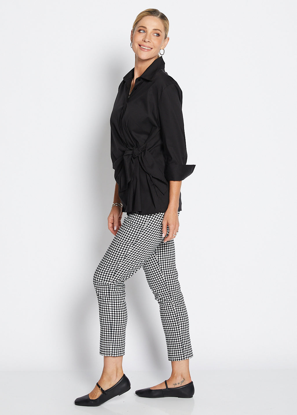Easy Zenya Bengaline super stretch 7/8 fitted pant in Gingham black
