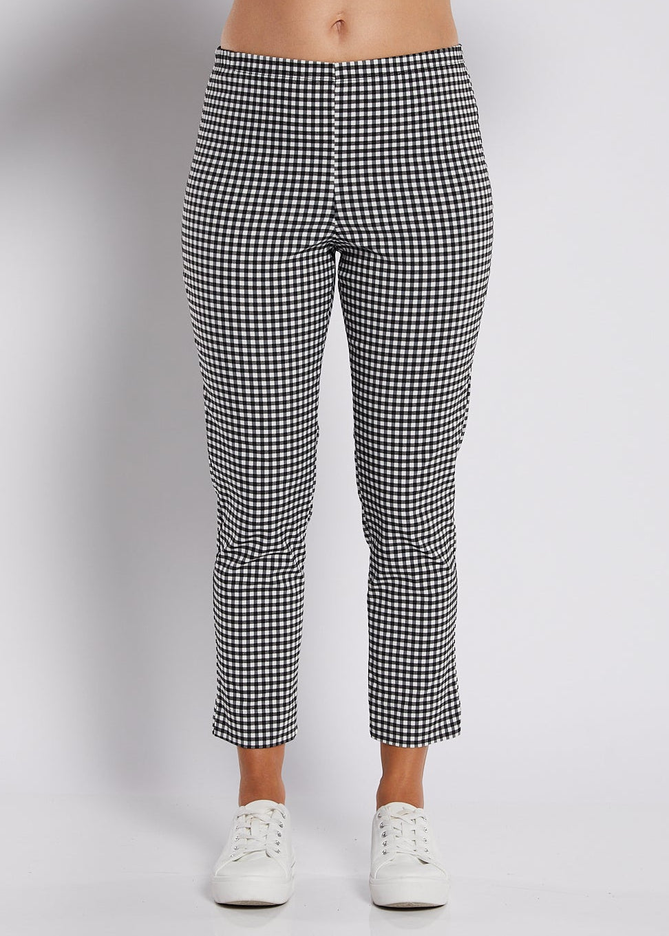 Easy Gingham Bengaline super stretch 7/8 fitted pant in black
