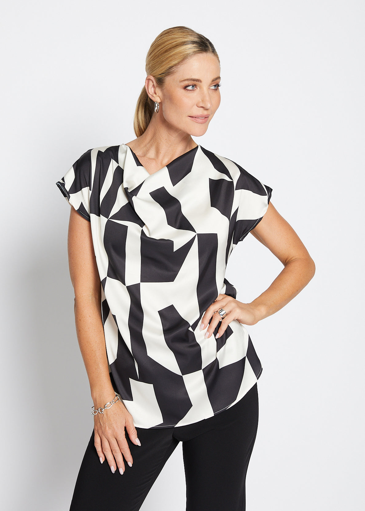 Philosophy Australia Ruby satin Bailey cowl top in Glass, made in Australia