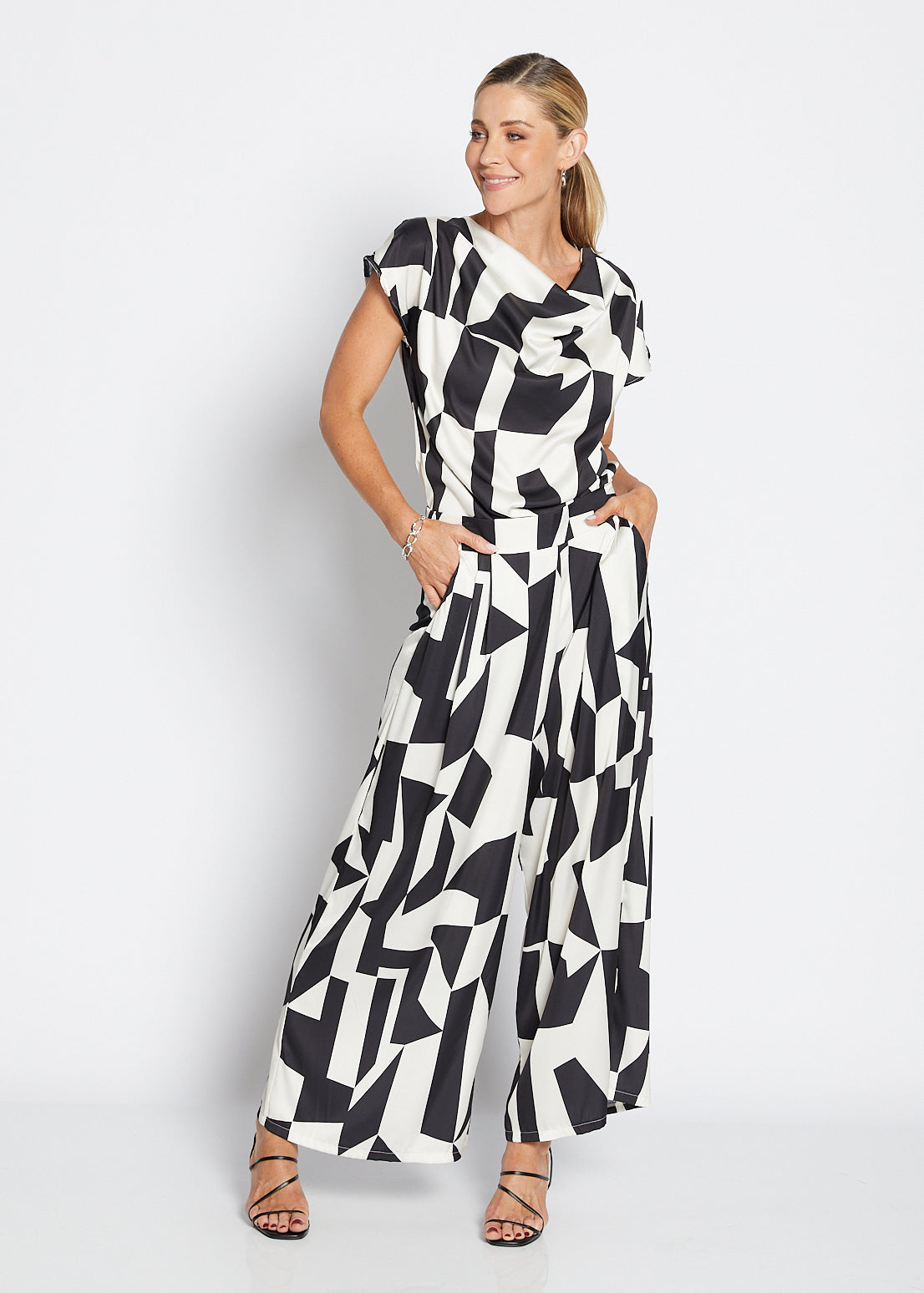 Philosophy Australia Zack Ruby satin wide leg pants in Glass, made in Australia